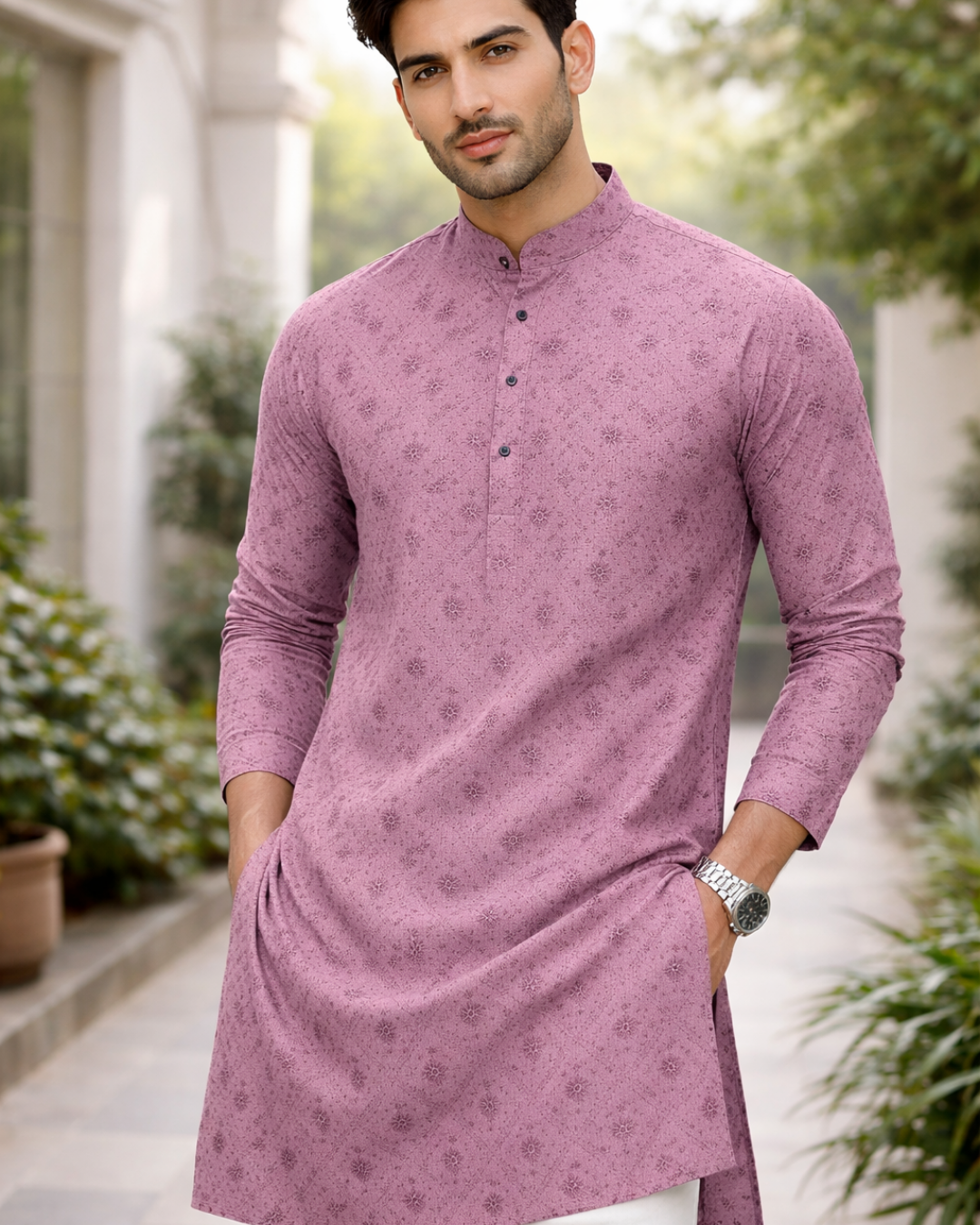 Mauve Micro Buti Geometric Cotton Fabric