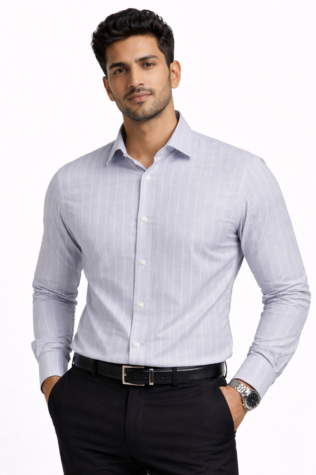 Premium Grey Pinstripe Cotton Shirting Fabric