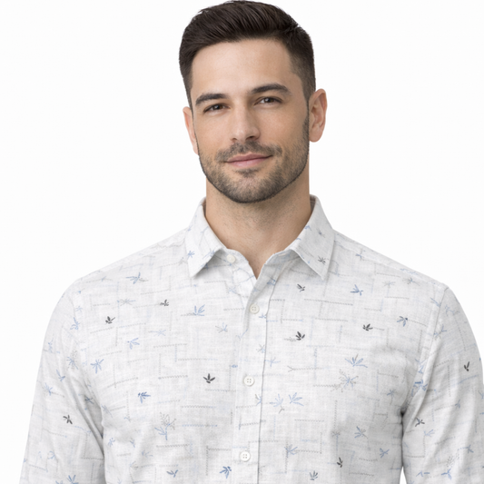 Scattered Leaf Linen Blend Print Fabric