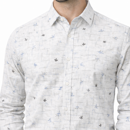 Scattered Leaf Linen Blend Print Fabric