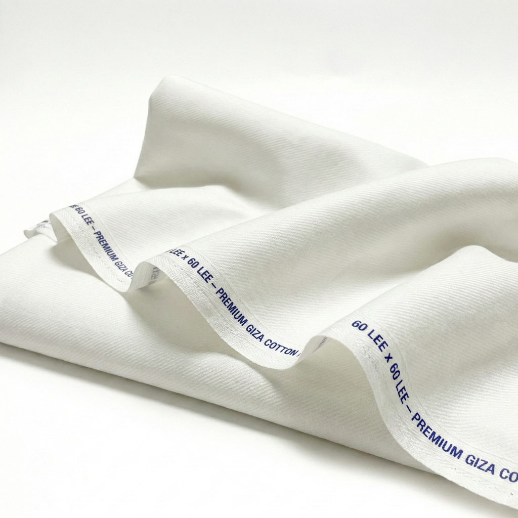 60 Lee x 60 Lee Premium Giza Cotton White Fabric — for Shirts & Kurtas