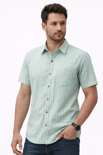 Mint Green Vertical Pin Stripe Cotton Fabric
