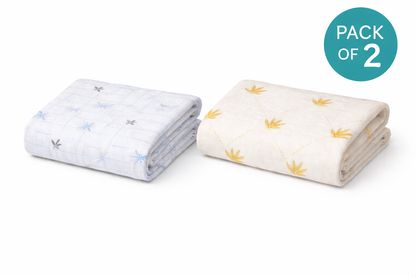 Combo pack Of 2 - Green Botanical Leaf Print +Blue Texture Print