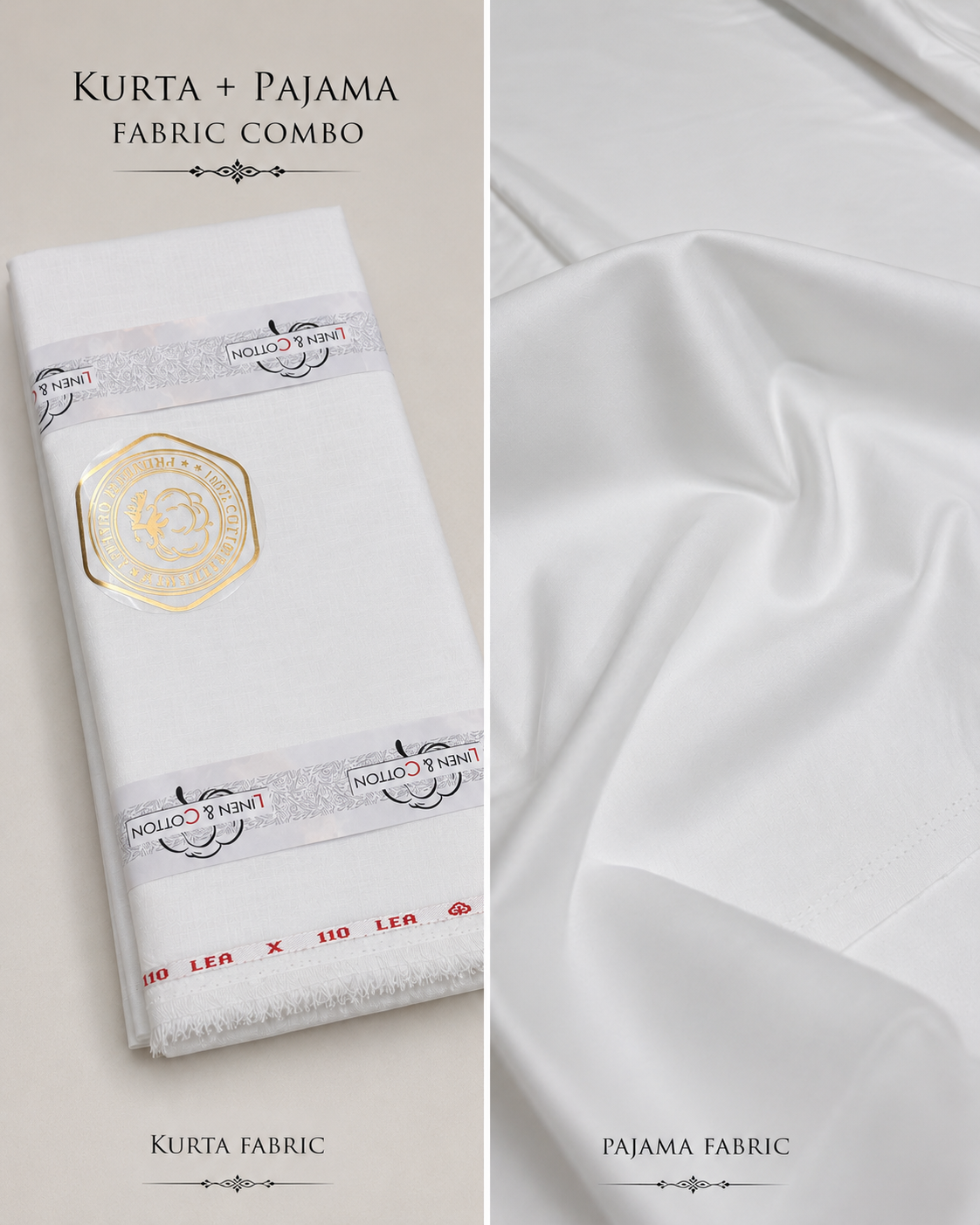 Kurta Pajama Fabric Combo - Linen & Cotton (White)