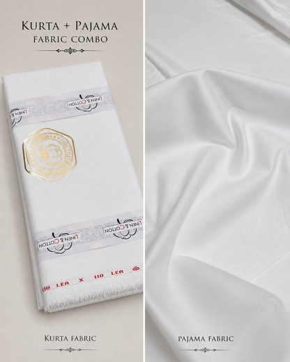 Kurta Pajama Fabric Combo - Linen & Cotton (White)