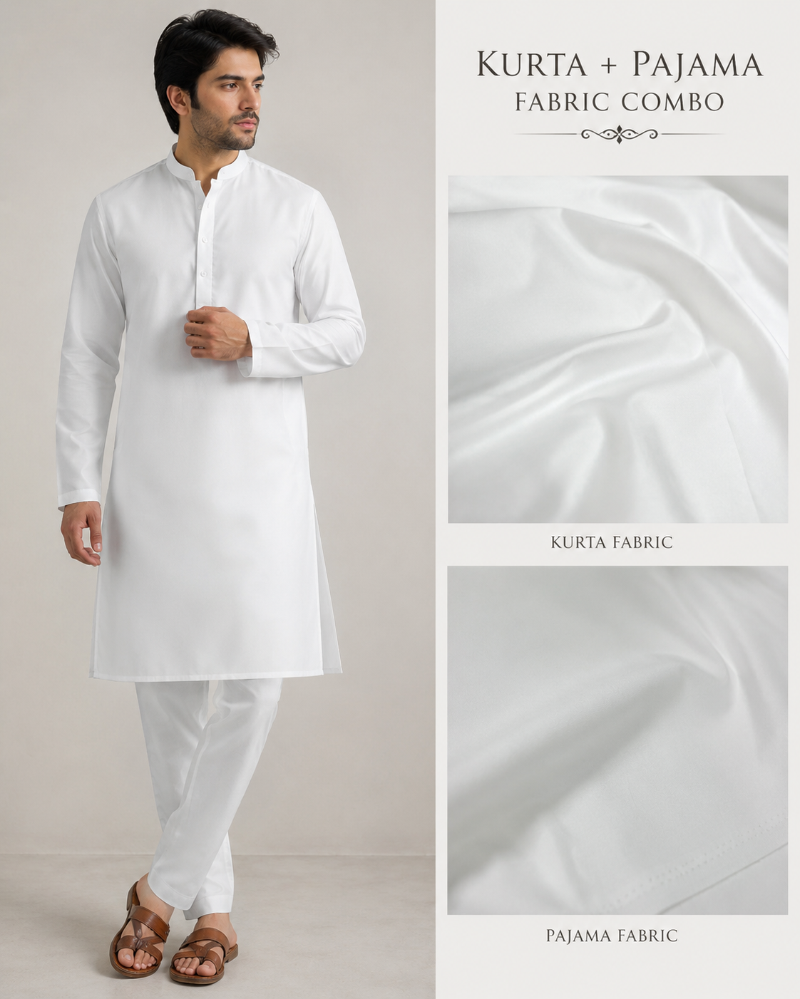 Kurta Pajama Fabric Combo - Linen & Cotton (White)