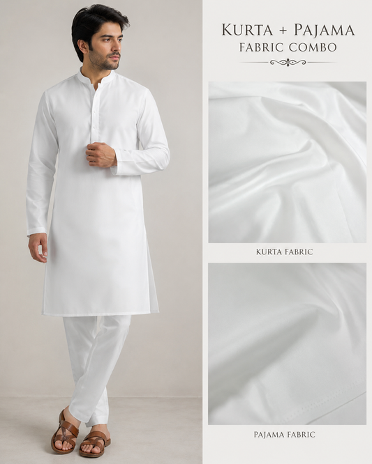Kurta Pajama Fabric Combo - Linen & Cotton (White)