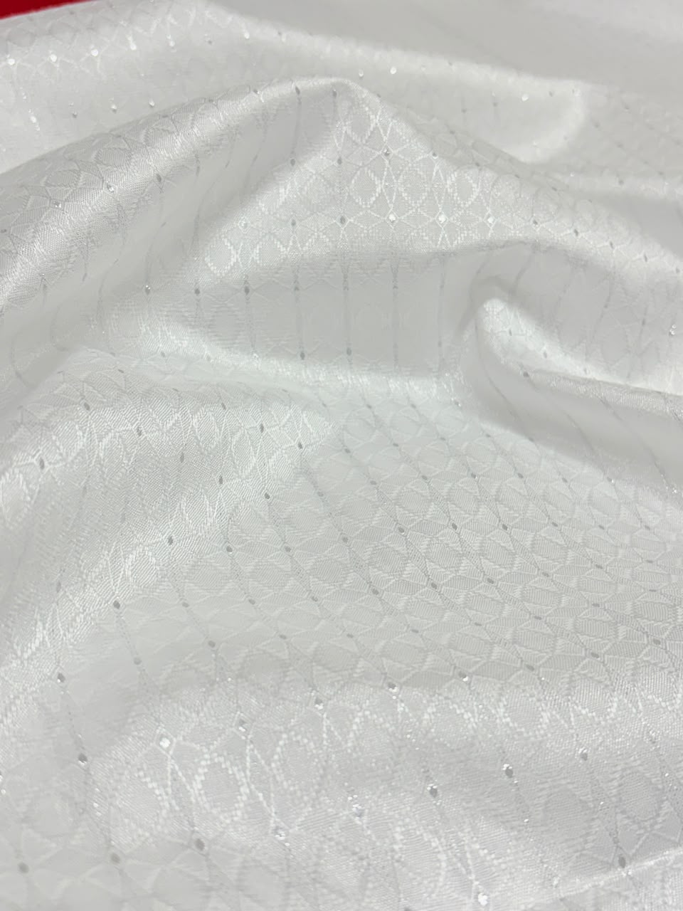 Celebration Dobby Kurta Pajama Fabric Set — White