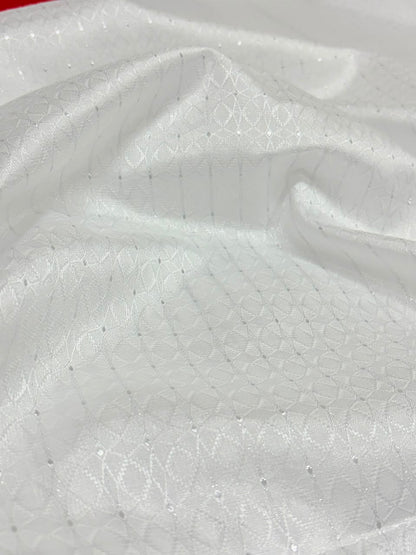 Celebration Dobby Kurta Pajama Fabric Set — White