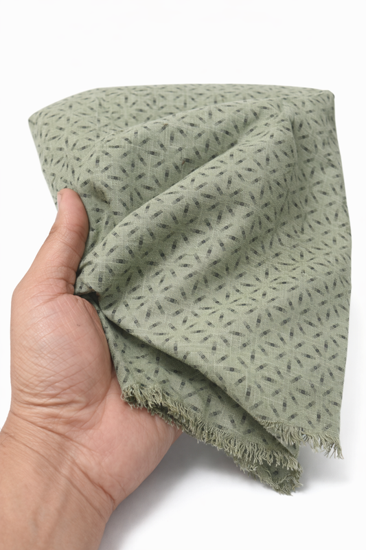 Sage Green Geometric Star Print Premium Cotton Fabric- For Shirts & Kurtas