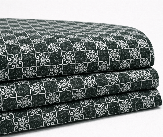 Dark Green Heritage Floral Grid Print Cotton Fabric