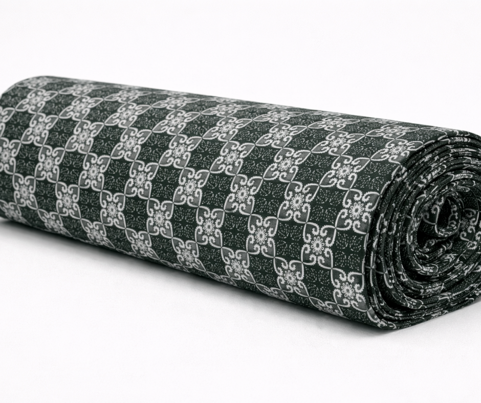 Dark Green Heritage Floral Grid Print Cotton Fabric