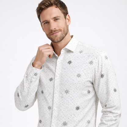 Abstract Floral Buti with Dotted Swirl Pattern Delight Print  Fabric for Shirts