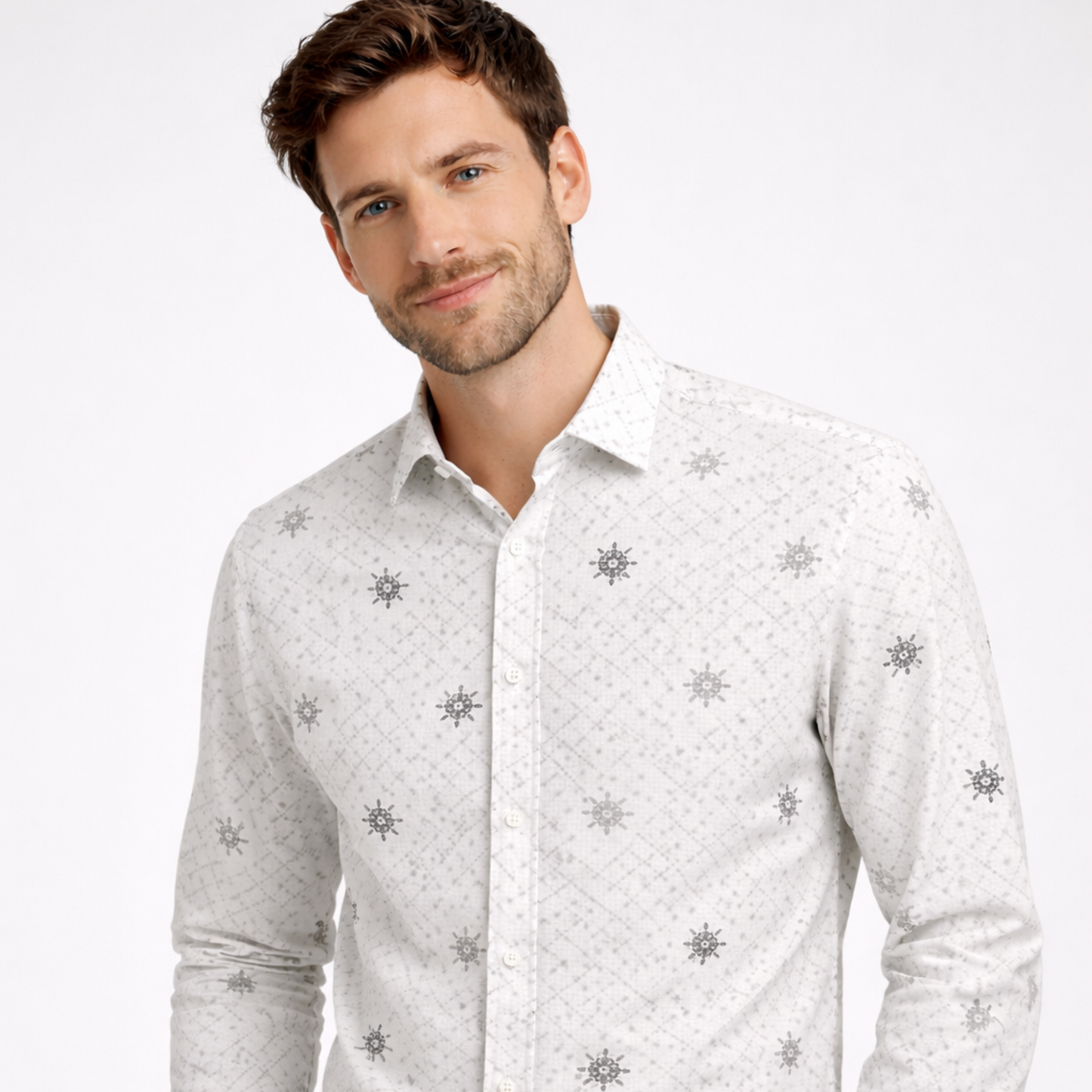 Abstract Floral Buti with Dotted Swirl Pattern Delight Print  Fabric for Shirts