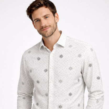 Abstract Floral Buti with Dotted Swirl Pattern Delight Print  Fabric for Shirts