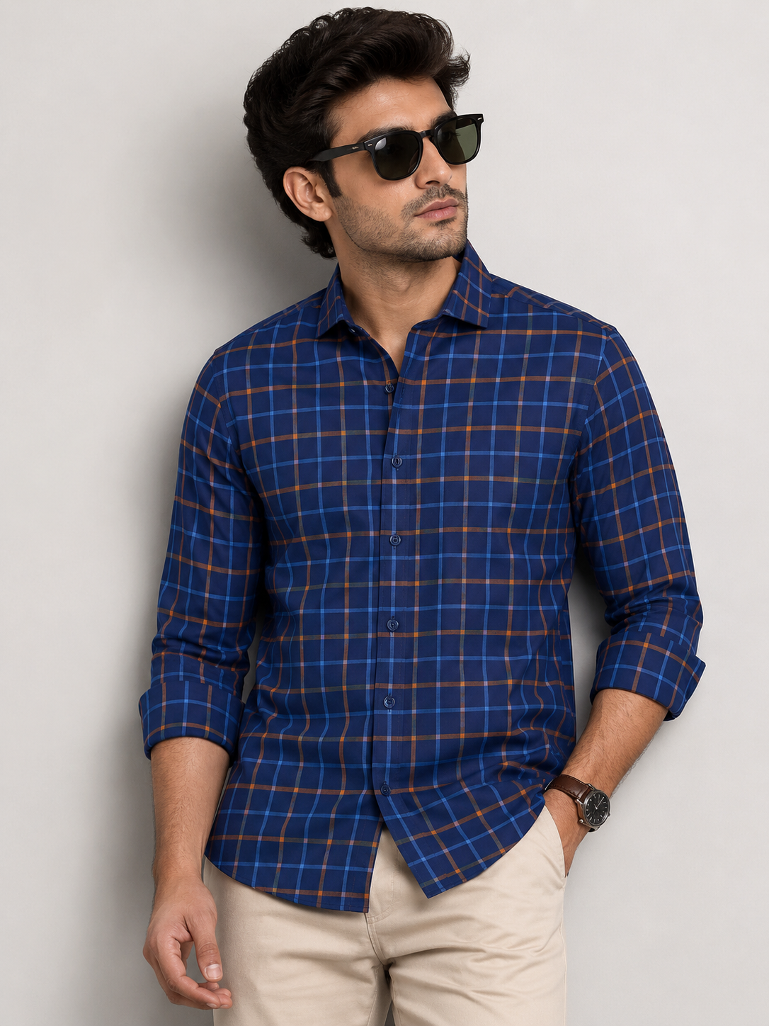 100% Cotton Windowpane Checks Soft Fabric